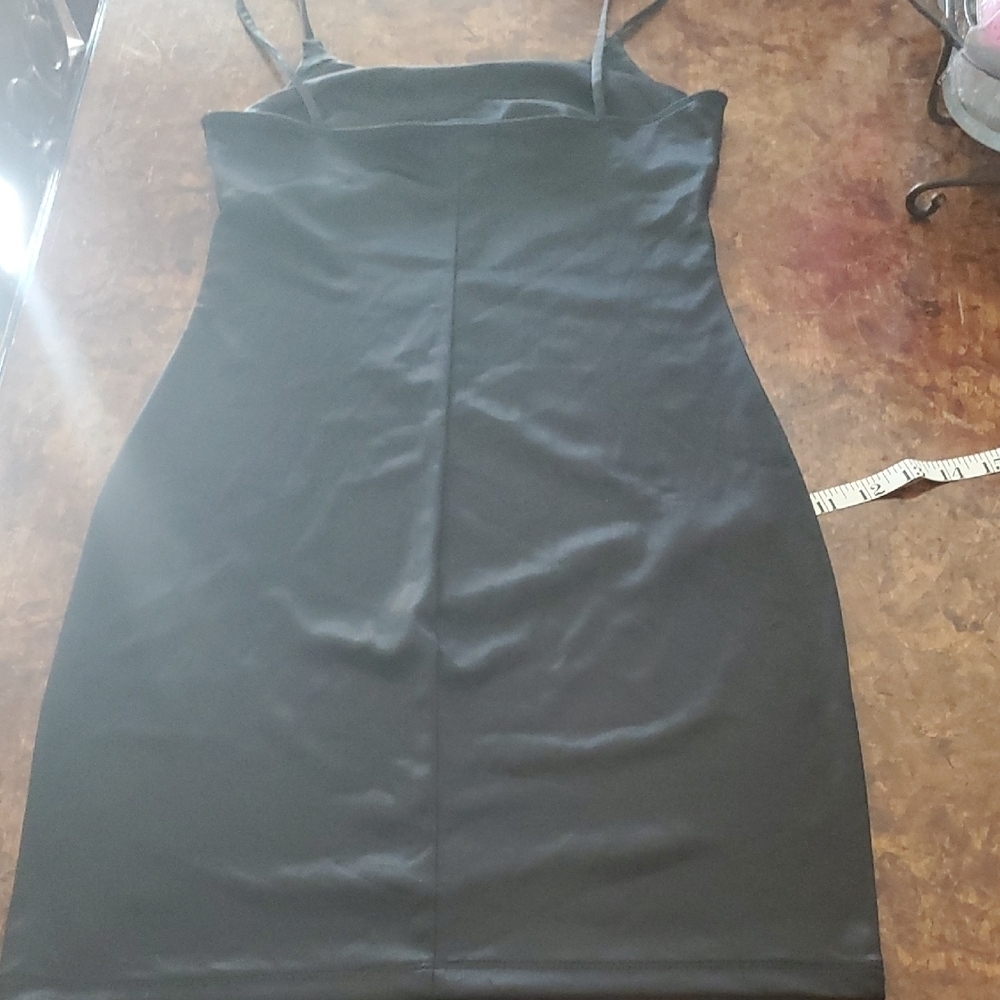 Black Ribbed Bodycon Mini Dress with Spaghetti Straps - Picture 7 of 7